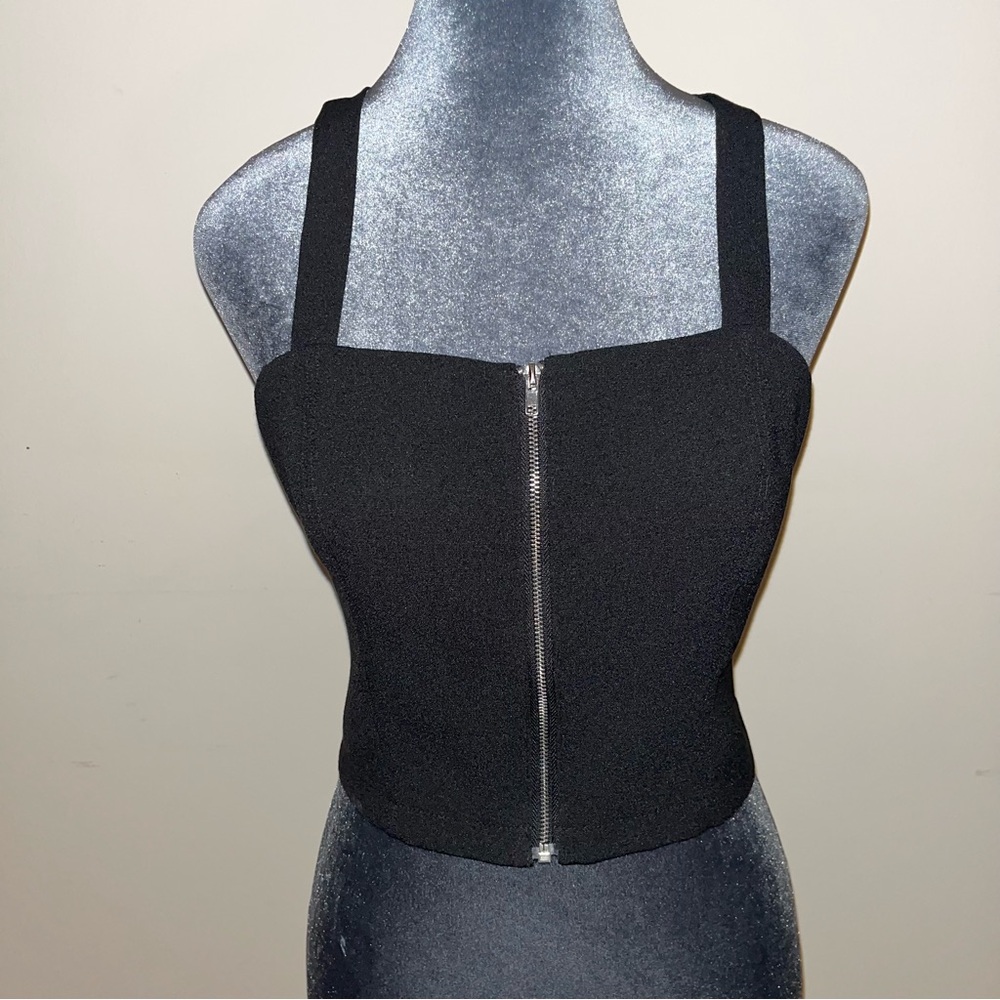 Black Y2K Zipper Front Women's Top